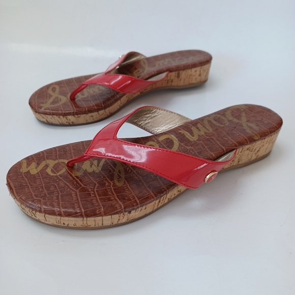 Sam Edelman Sandals Tanya Red Patent Leather Cork Wedge Womens 7.5 M - Picture 7 of 15